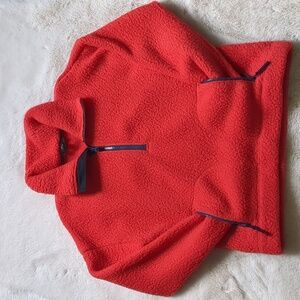 J. Crew Red Sherpa Fleece Half-Zip pullover with Pockets